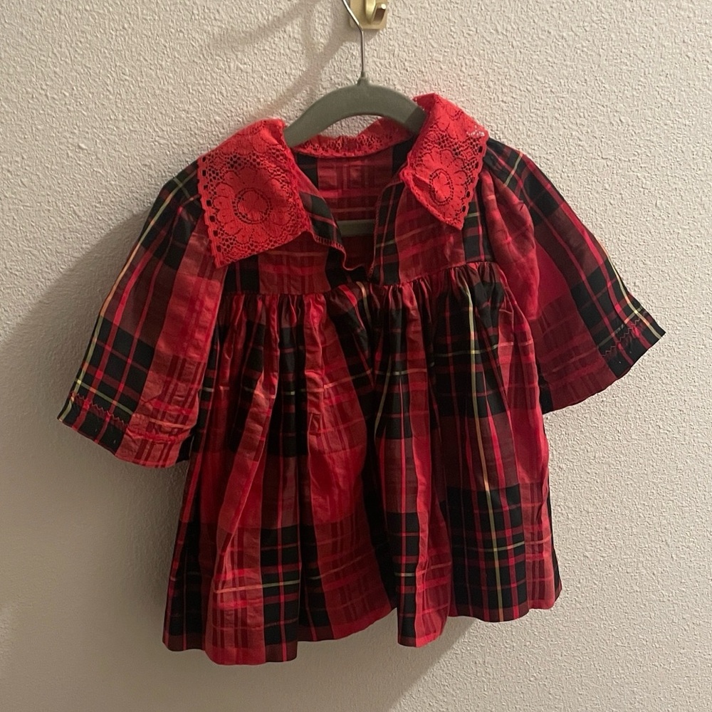 Vintage home made plaid Christmas holiday dress baby (fits like 3-6 months)